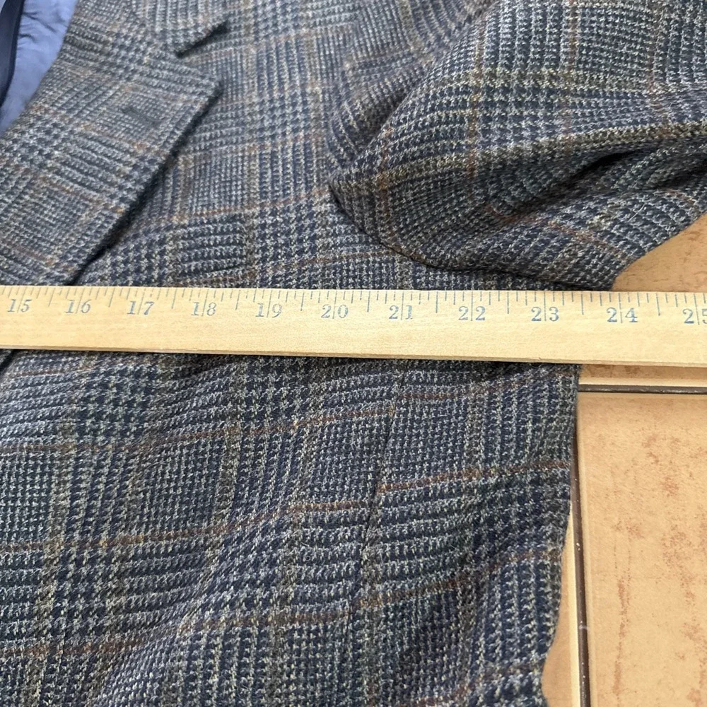 Corbin Mens Sz 44R Blue Brown Glen Plaid Flannel Wool Blazer Sport Coat Jacket